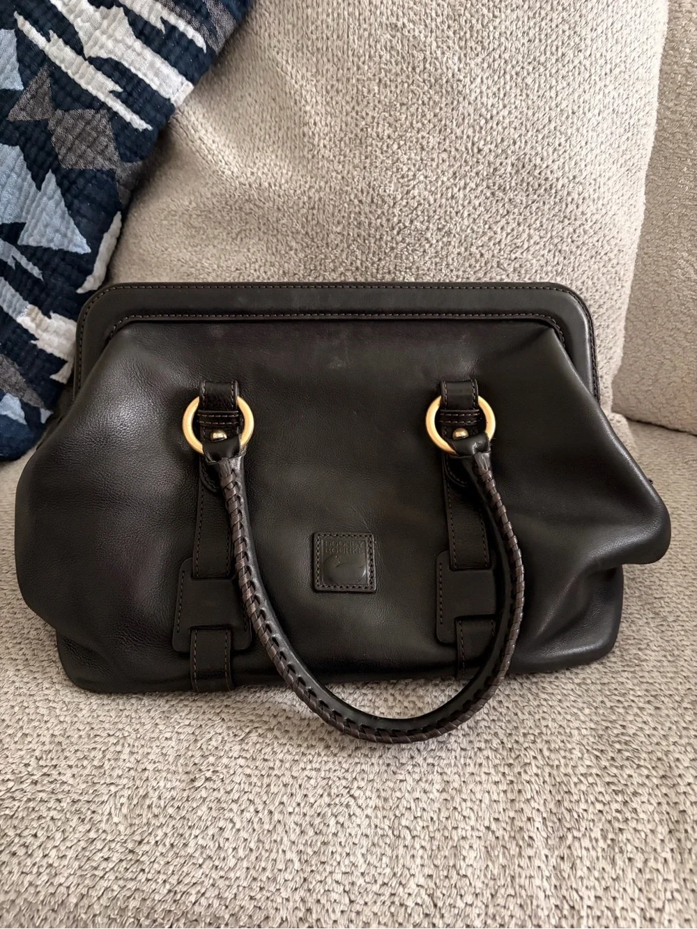 Dooney & Bourke Florentine Black Leather Mitchell Satchel with Braided Handles